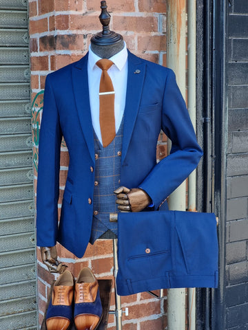 MAX - ROYAL THREE PIECE SUIT WITH JENSON SKY WAISTCOAT