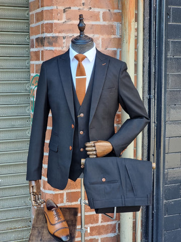 MAX - BLACK THREE PIECE SUIT WITH CONTRAST BUTTONS