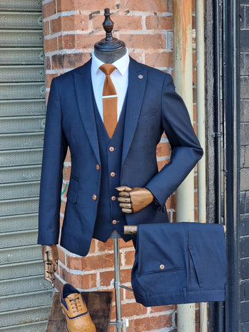 MAX NAVY THREE PIECE SUIT WITH CONTRAST BUTTONS