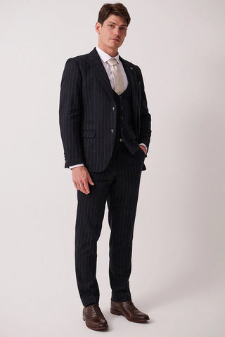 HANSON - Navy Tweed Pinstripe Three Piece Suit