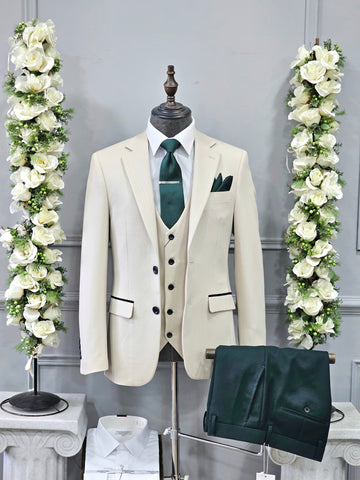 SANDRO - BEIGE Suit with Olive Trousers
