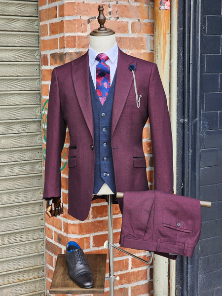 Caridi Wine - Suit with Caridi Navy Waistcoat