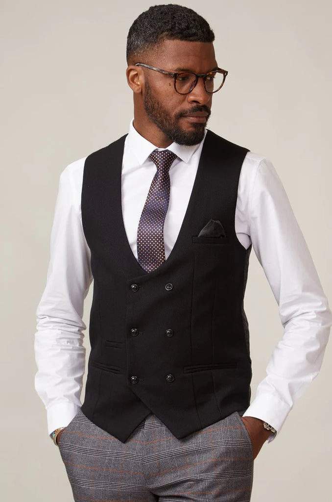 KELVIN BLACK DOUBLE BREASTED WAISTCOAT