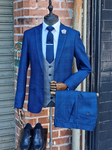 JERRY - Blue Check Suit with Grey Waistcoat