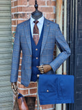 JENSON - Sky Blue Check Suit With Max Royal Waistcoat & Trousers