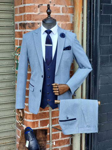 BROMLEY - SKY 3PC WITH NAVY BROMLEY Waistcoat