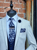 BROMLEY - STONE 3PC WITH NAVY BROMLEY Waistcoat