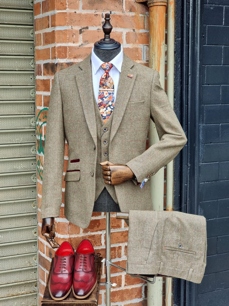 Oak-Brown Herringbone Tweed 3 Piece Suit: Buy Online - Happy Gentleman  United States