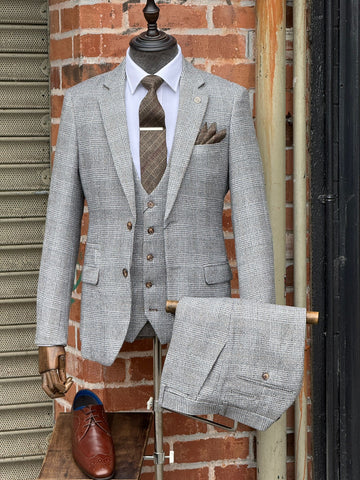 KRIS - Silver Grey Tweed Three Piece Suit