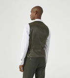 Jude - Tailored Waistcoat Olive Green Tweed Herringbone