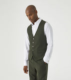 Jude - Tailored Waistcoat Olive Green Tweed Herringbone
