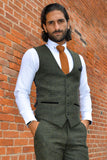 Marlow - Olive Green Tweed Single Breasted Waistcoat