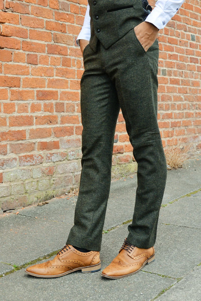 Marlow - Olive Green Tweed Trousers