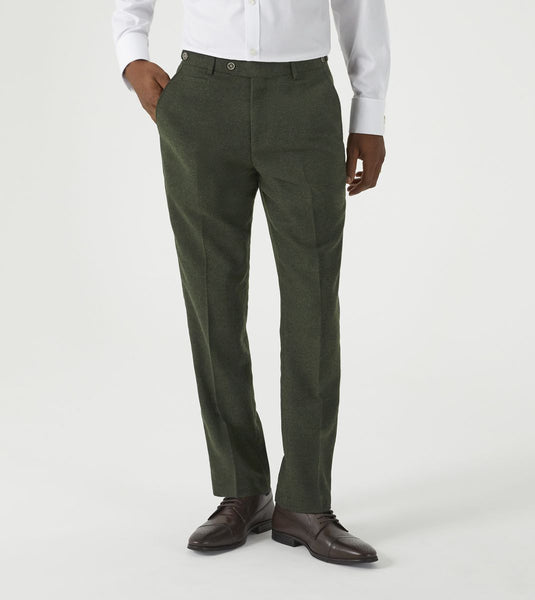 Jude -  Tailored Trouser Olive Tweed Herringbone