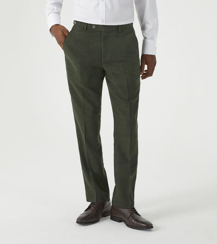 Jude -  Tailored Trouser Olive Tweed Herringbone