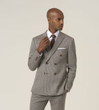 Cannon Double Breasted - Tailored Fit Suit Brown Houndstooth Jacket