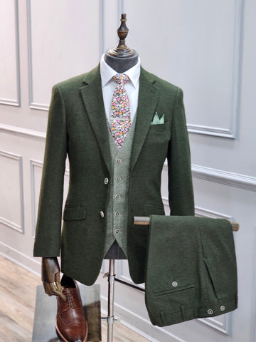 Jude - Tailored Suit Olive with Sage Waistcoat