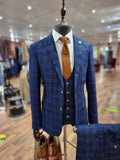 CHIGWELL- Blue Tweed Check Three Piece Suit