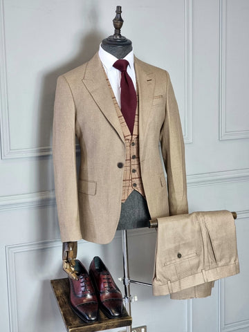 Beige Combination- 3pc Slim fit Suit