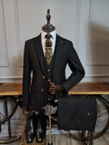 MAX - BLACK THREE PIECE SUIT WITH CONTRAST BUTTONS