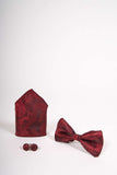 TS PAISLEY - Wine Paisley Bow Tie Set Including Bow Tie Cufflink and Pocket Square