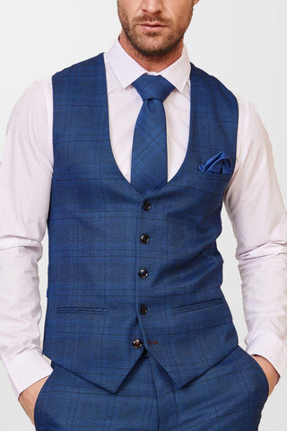 JERRY - Blue Check Single Breasted Waistcoat