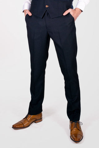 Max Navy Diamond Textured Slim Fit Trousers