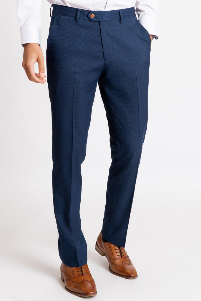 MARC DARCY Max Navy Diamond Textured Slim Fit Trousers - Formal Wear from  Revolver Menswear UK