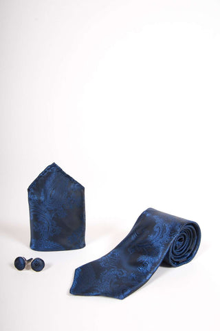 TS PAISLEY - Navy Paisley Tie Set Including Tie Cufflink and Pocket Square
