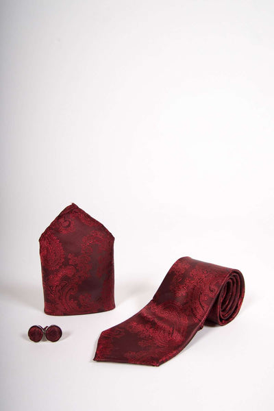 TS PAISLEY - Wine Paisley Tie Set Including Tie and Pocket Square